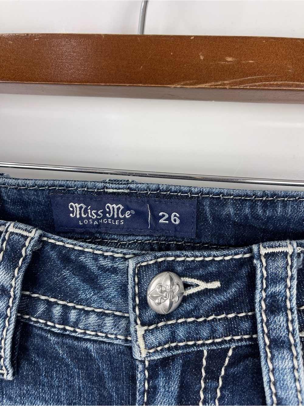 Miss Me Mid Rise Ankle Skinny Jeans Distressed Rhinestone Star Embroidered 26 - Picture 7 of 11